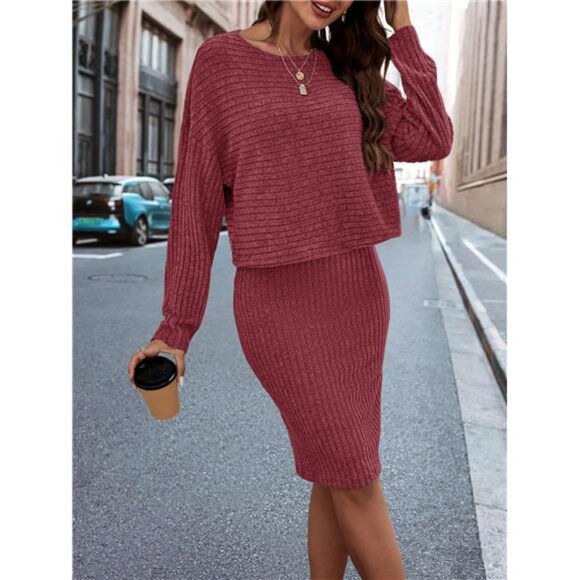 Solid Drop Shoulder Tee & Bodycon Skirt - Picture 1 of 6